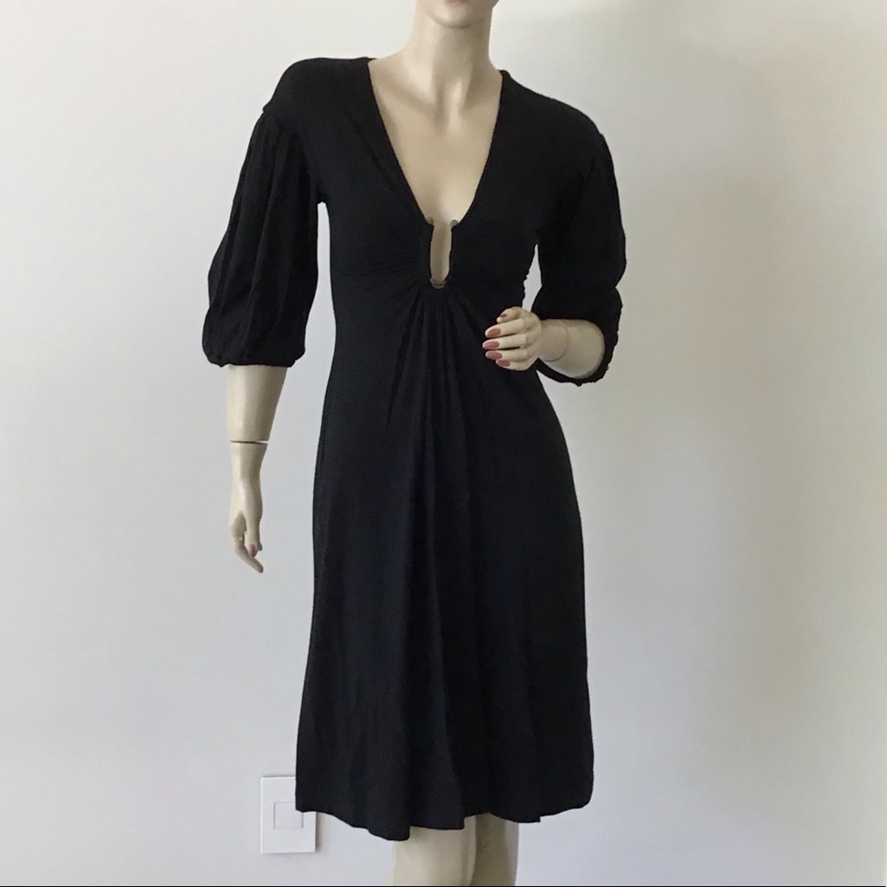 Just Cavalli Black Midi Dress with Puff Sleeves